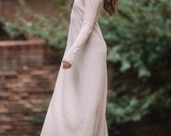 Abito a maglia da donna, per autunno e inverno, lungo, lungo al ginocchio, elegante, con fiori, a maniche lunghe, con mini maglione, per il tempo