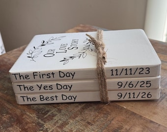 Our Love Story Mini Wood Book Stacks, Wedding Gifts, Engagement Gift, Bridal Shower Gift, Farmhouse Book Decor