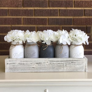 Mason Jar Centerpiece, Rustic Home Decor, Farmhouse Decor, Farmhouse Table Centerpiece, Painted Mason Jars, Mason Jar Gifts, Rustic Mantle