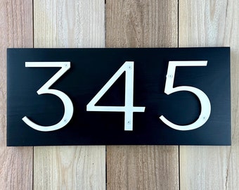 Modern Wood Address Sign, Floating HDPE Numbers