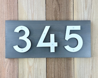 Modern Wood Address Sign, Floating HDPE Numbers, Housewarming Gift