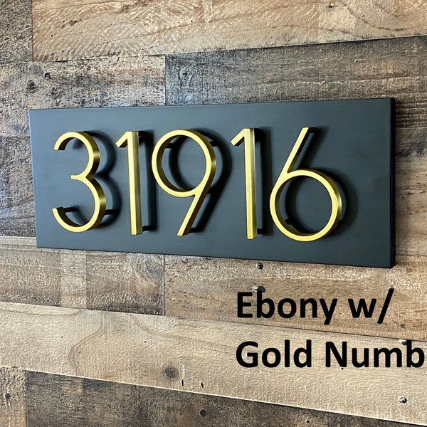 Horizontal Address Sign, Modern Floating Number Wood Address Sign, Floating Metal Number Address Plaque, Rustic Home Decor, Home or Office