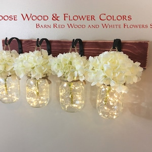 Farmhouse Wall Decor, Rustic Wall Hanging, Mason Jar Decor, Rustic Wall Sconce, Mason Jar Wall Sconces, Lighted Mason Jars, Farmhouse Wall