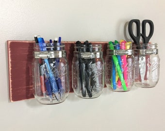 Mason Jar Organizer, Makeup organizer, Bathroom organizer, Office Organizer, Rustic Home Decor, Wedding Gift, Christmas Gift,