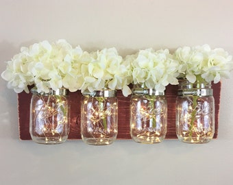 Rustic Mason Jar Wall Decor: Floral Arrangement & Organizer