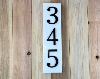 Vertical Wood Address Sign, Modern Floating HDPE Numbers