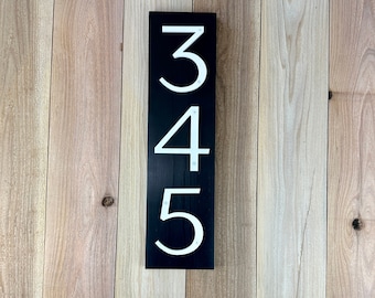 Vertical Wood Address Sign, Modern Floating Numbers, Weather Resistant