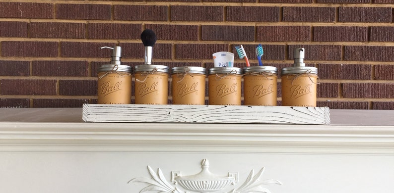 Rustic Bathroom Decor Makeup Organizer Gifts Gifts For Her Mason Jar Bathroom Organization Soap Dispensor Farmhouse Bathroom Decor