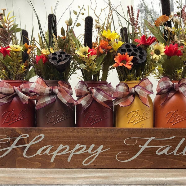 Fall Centerpiece, Rustic Fall Painted Mason jars, Thanksgiving Table Centerpiece, Fall Home Decor, Farmhouse Centerpiece, Customized Fall