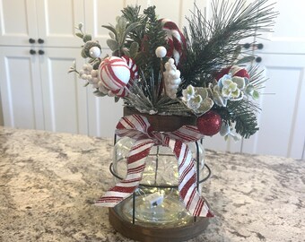 Rustic Holiday Lantern Decor, Christmas Farmhouse Vase, Winter Florals