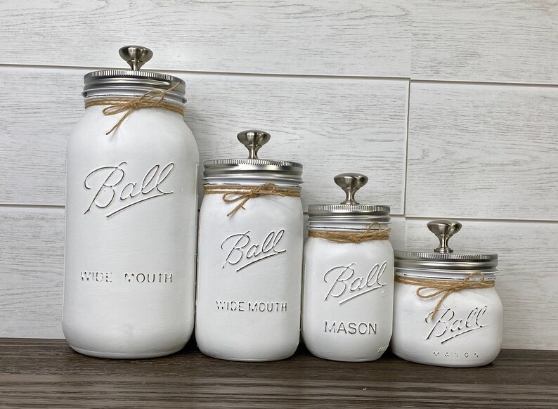 Mason Jar Canister Set Painted Mason Jars Rustic Home Decor Etsy
