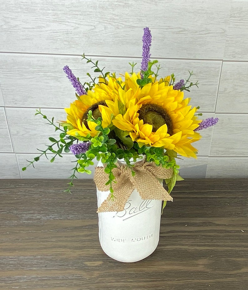 Large Half Gallon Painted Mason Jar, Sunflower Decor, Painted Mason Jar Decor, Rustic Farmhouse Decor, Sunflower Home Decor image 2