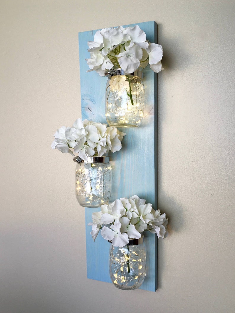 Mason Jar Wall Decor Lighted Mason Jar Decor Farmhouse Etsy