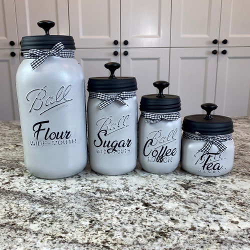 Mason Jar Canister Set, Painted Mason Jars, Rustic Home Decor, Rustic Kitchen Decor, Mason Jar Decor, Farmhouse Decor, Shabby Chic Decor