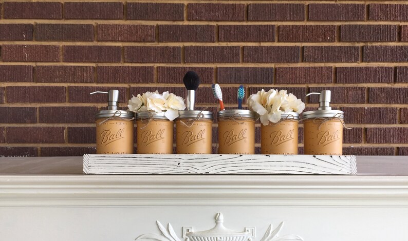 Rustic Bathroom Decor Makeup Organizer Gifts Gifts For Her Mason Jar Bathroom Organization Soap Dispensor Farmhouse Bathroom Decor