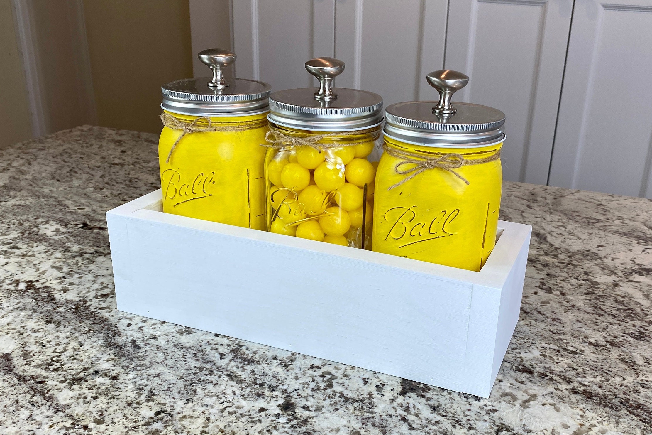 Painted Mason Jar Canister Set Farmhouse Kitchen Set Treat Etsy
