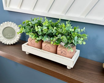 Centro de mesa rústico en tarro de cristal, decoración de granja, relleno de vegetación