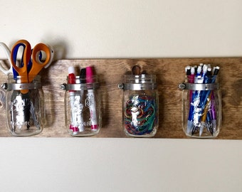 Mason Jar Wall Decor, Mason Jar Organizer, Rustic Mason Jar Decor, Makeup Organizer, Desk Organization, Bathroom Organizer, Office Organizer