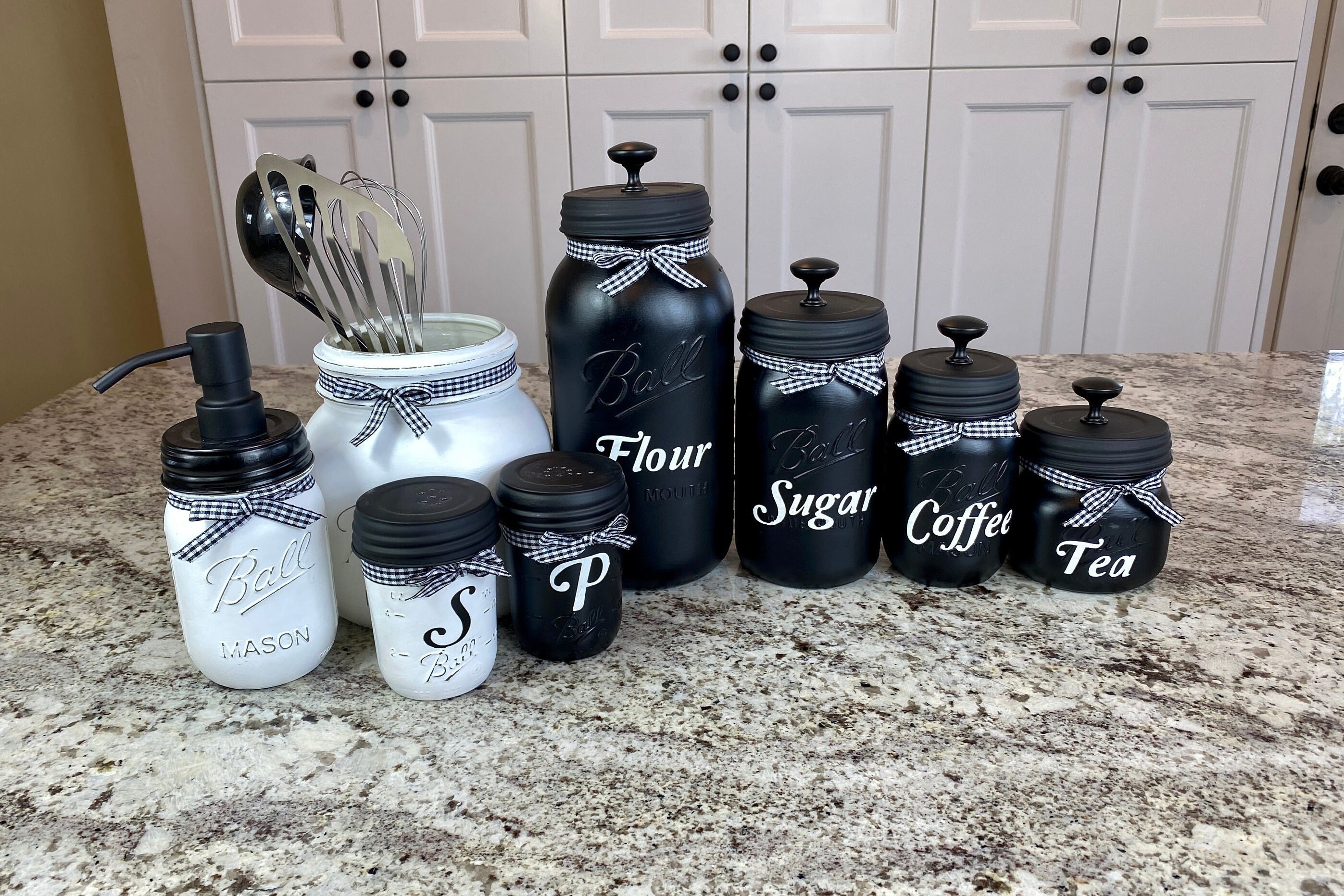 Painted Mason Jar Kitchen Set Farmhouse Kitchen Set Mason Etsy