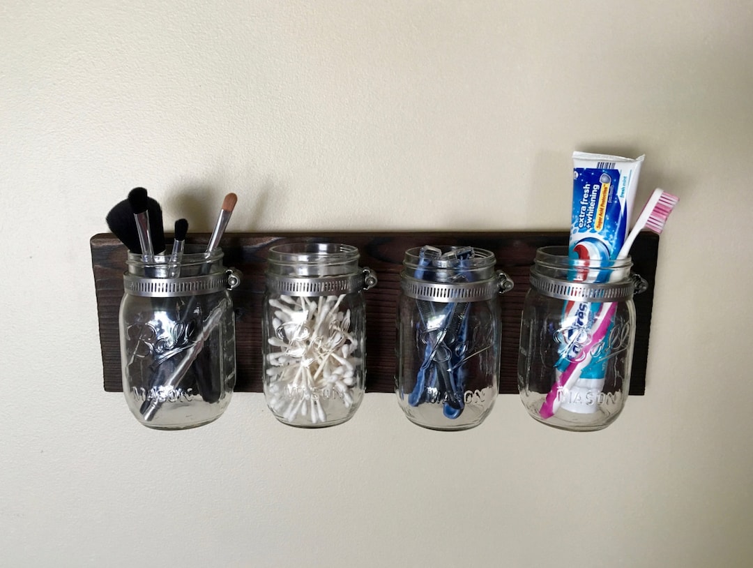 Mason Jar Wall Organizer, Makeup Organizer, Bathroom Organizer, Office Organization, Rustic Home