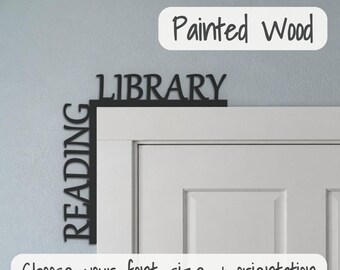 Hand-Painted Wood Reading Library Door Topper, Book Nook Decor