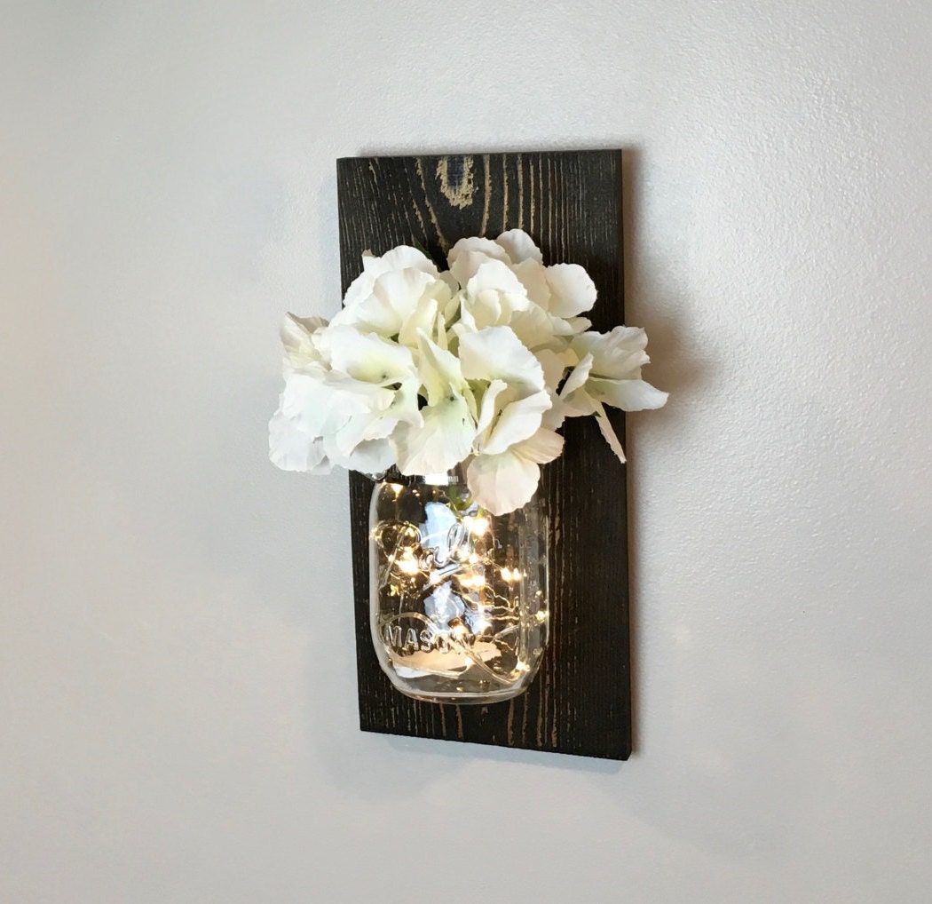 Mason Jar Wall Decor Lighted Mason Jar Rustic Home Decor Etsy