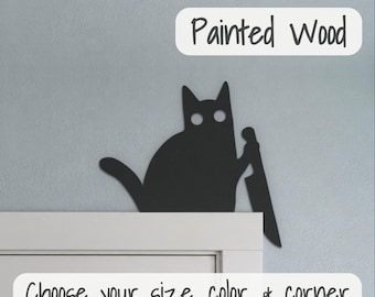 Wooden Cat Door Topper, Halloween Decor, Cat Lover Gift