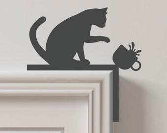 Humorous Cat Door Topper, Wooden Cat Shelf Decor