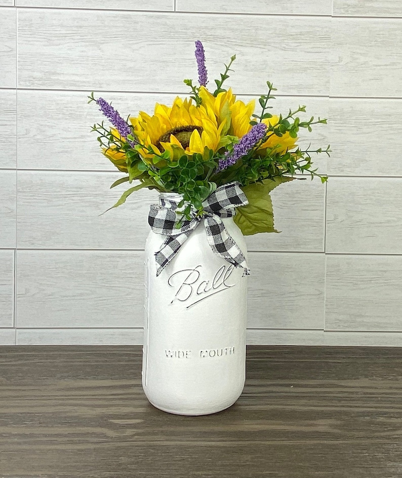 Large Half Gallon Painted Mason Jar, Sunflower Decor, Painted Mason Jar Decor, Rustic Farmhouse Decor, Sunflower Home Decor image 7