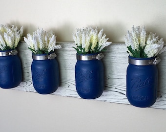 Painted Mason Jar Wall Organizer: Rustic Bathroom Decor