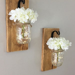 Rustic Wall Sconces, Rustic Home Decor, Farmhouse Decor, Fall Decor, Mason Jar Wall Decor, Gifts For Mom, Gift for Her, Wedding Decor