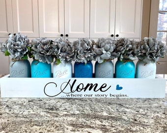 Centro de mesa con tarro de cristal pintado: decoración rústica de mesa de granja