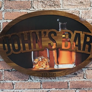 WOODEN BAR SIGN, Custom Man Cave Sign, Backlit Bar Sign, Walnut Sign, Sports Sign, Husband Gift, Gift For Him, Home Décor, Custom Bar Sign image 1