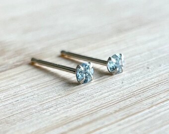 Aquamarine earrings, 925 sterling silver natural aquamarine stud earrings, tiny studs, March birthstone, dainty silver gemstone earrings