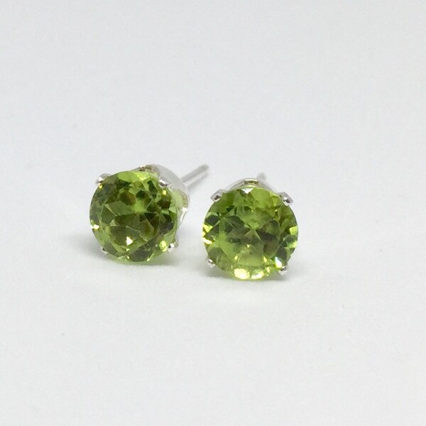 Natural peridot earrings, 925 sterling silver peridot studs, august birthstone earrings, real peridot studs, round peridot stud earrings