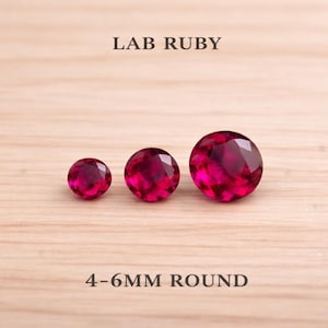 Lab Grown Round Faceted Ruby Gemstones (4-6mm) Dark Pink