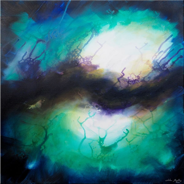 Peinture Abstraite "Velio" Impression sur toile - vert, violet et noir - John Beckley