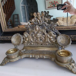 Vintage Italian Rococo Brass Cherub Inkwell Letter Holder image 5