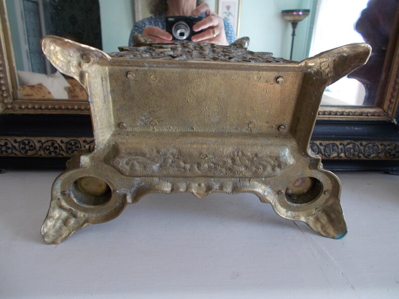 Vintage Italian Rococo Brass Cherub Inkwell Letter Holder image 7