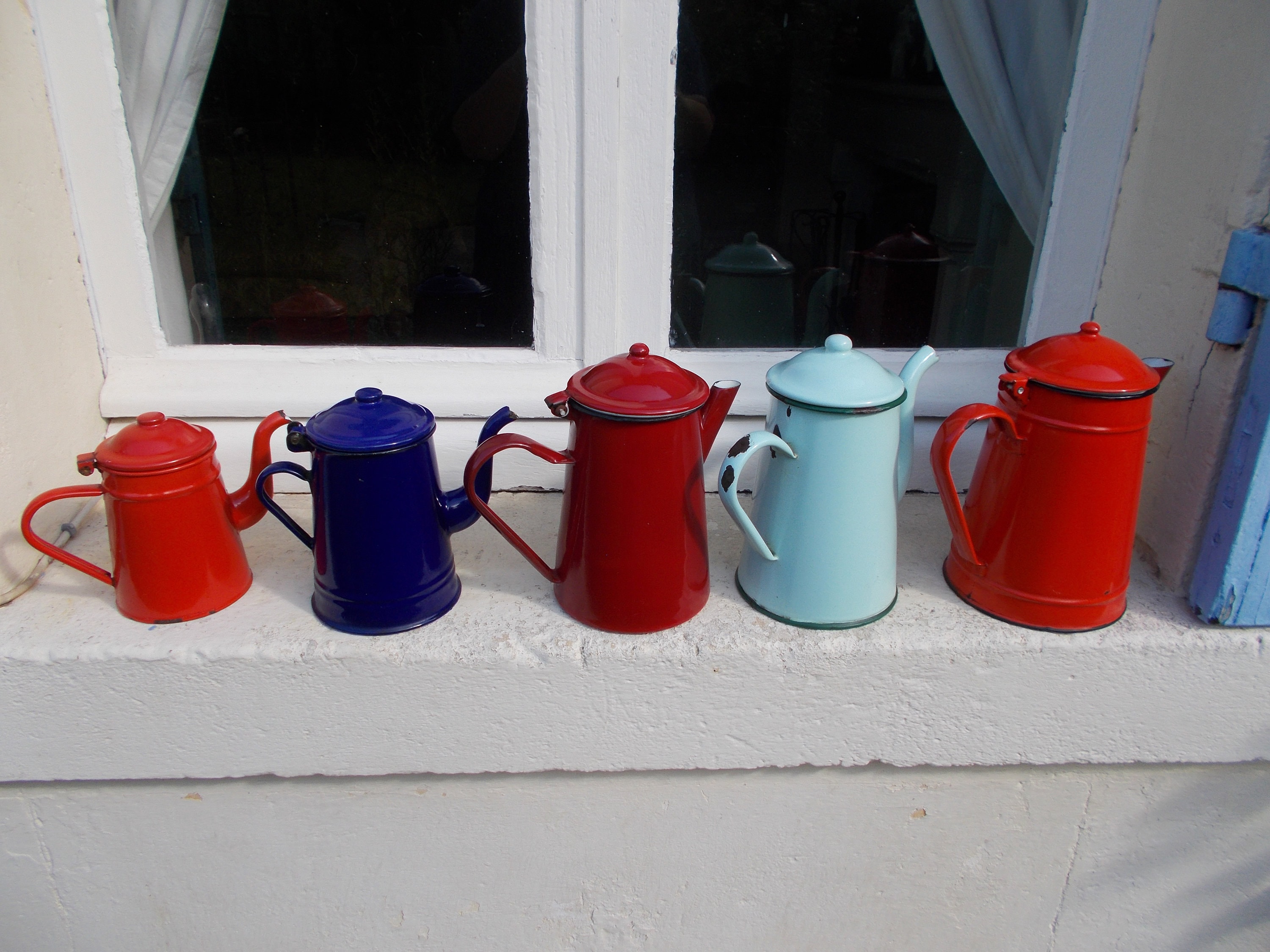 Collection of Vintage Enamel Coffee Pots - Etsy
