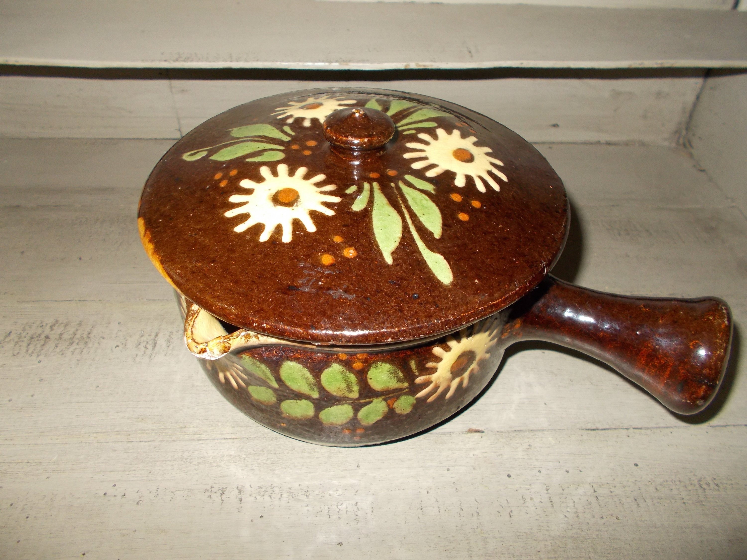 Français Pot de Sauce à Poterie d'alsace, avec Couvercle.