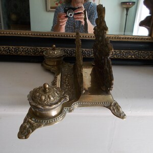 Vintage Italian Rococo Brass Cherub Inkwell Letter Holder image 8