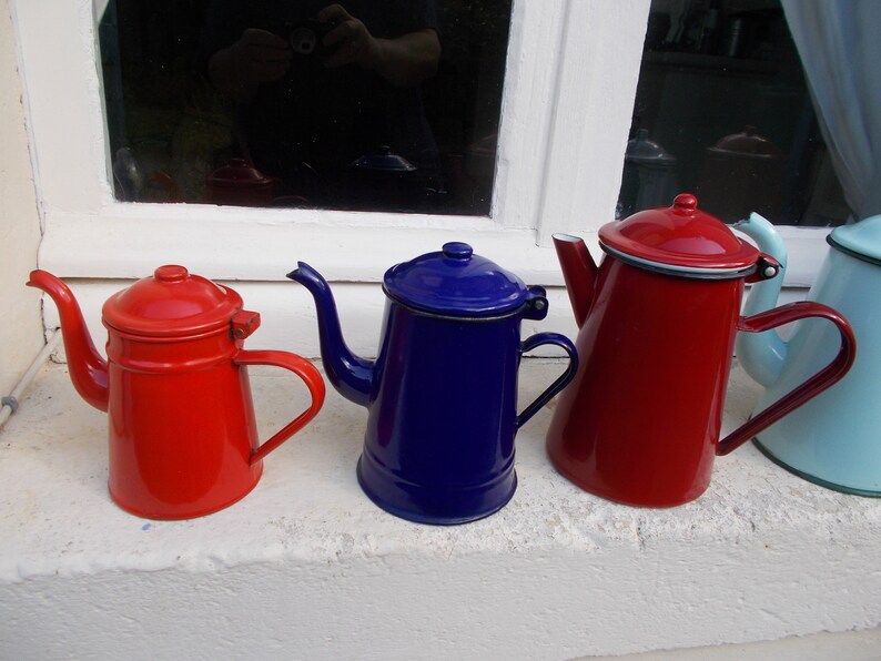 Collection of Vintage Enamel Coffee Pots - Etsy