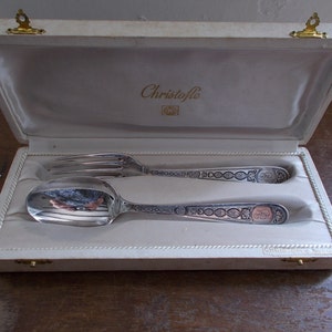 Vintage French Christofle Hallmarked Silver Plated Fork & Spoon Boxed