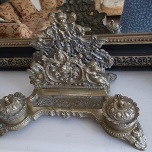 Vintage Italian Rococo Brass Cherub Inkwell Letter Holder image 2