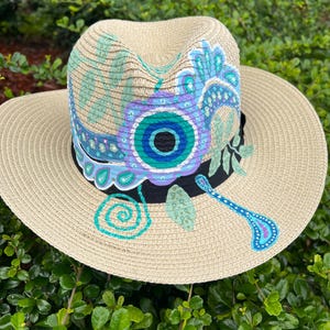 Evil Eye Hand Painted Unisex Panama Hat