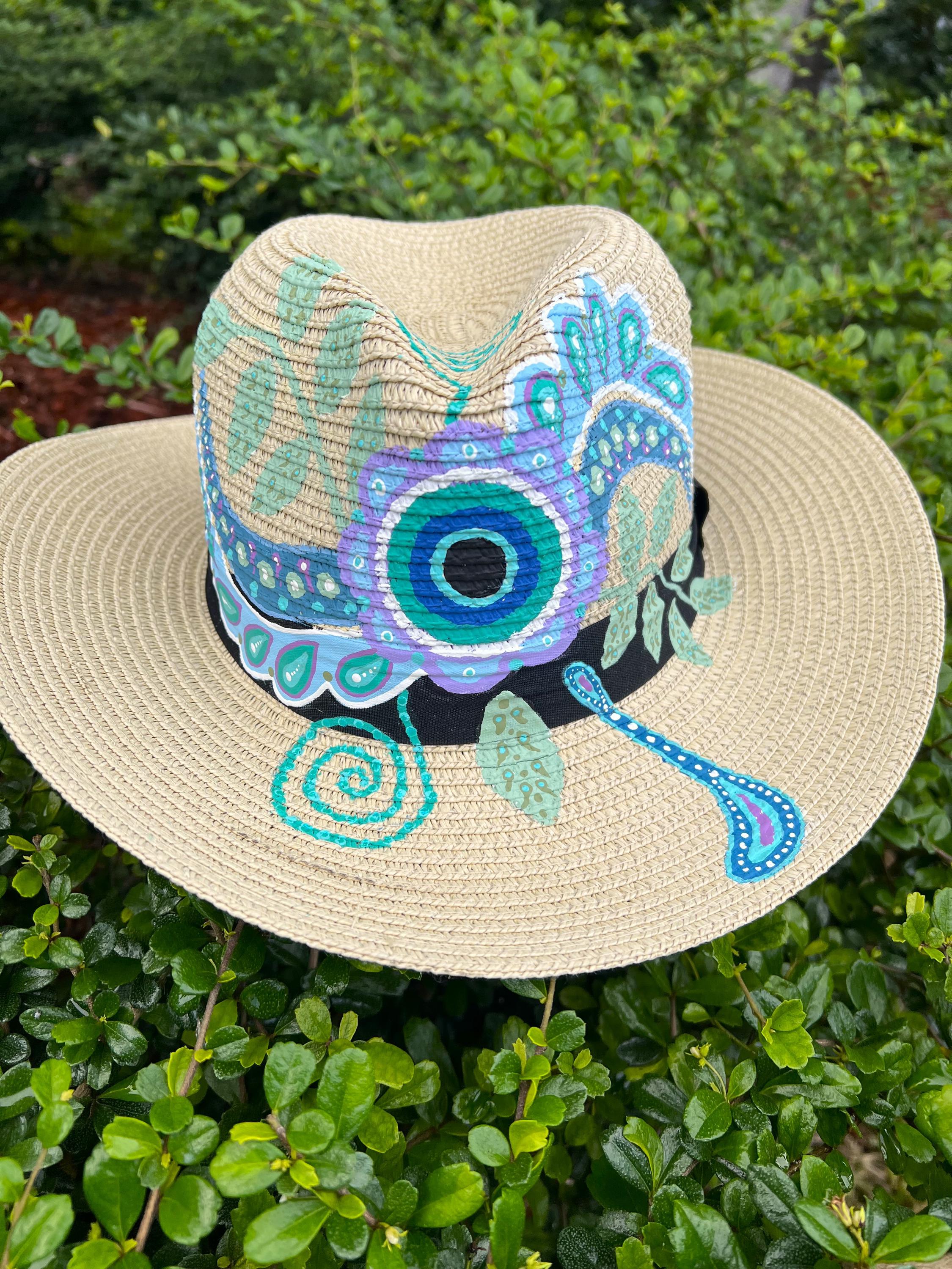 Evil Eye Panama Hat | Hand-Painted Boho Women or Men Sun Hat | Wide Brim Unisex il_fullxfull.6026075322_fiyy.jpg main image 4