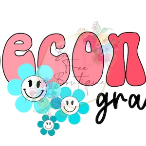 Second Grade, back2school, back to school, school, 2nd grade, flowers, groovy, png, digital download