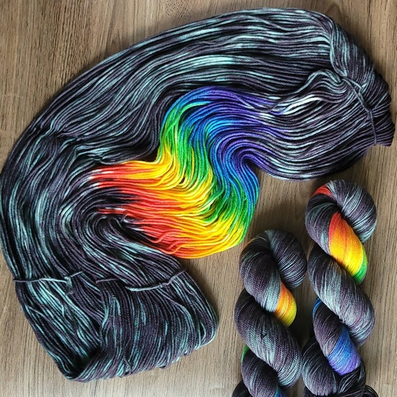 Acid Rainbow Splash PREORDER Hand Dyed Yarn Fingering Sock Cashmere DK Worsted Bulky Superwash Merino Wool Rainbow Yarn