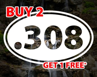 Bullet .308 Eurostyle Vinyl Decal Sticker, Euro-style .308 Bullet, Oval Vinyl Decal, Pro Gun Decals, Car Yeti Laptop Decal Sticker